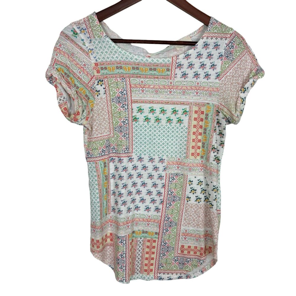 Anthropologie T. la Print Patchwork Short Sleeve Tee Shirt Women's XS